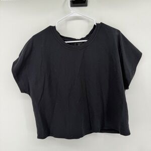 Calme Womens Black Short Sleeve Cropped Sweatshirt Boxy Crew Neck Top Large